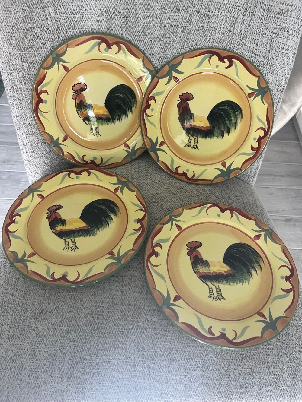 4 Pfalttzgraff Tuscan Rooster 8.5” salad plate’s hand painted